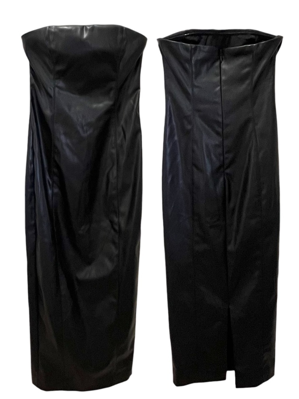 Babyboo Maxine Black Faux Leather Strapless Midi Dress bodycon small EUC - Picture 4 of 6